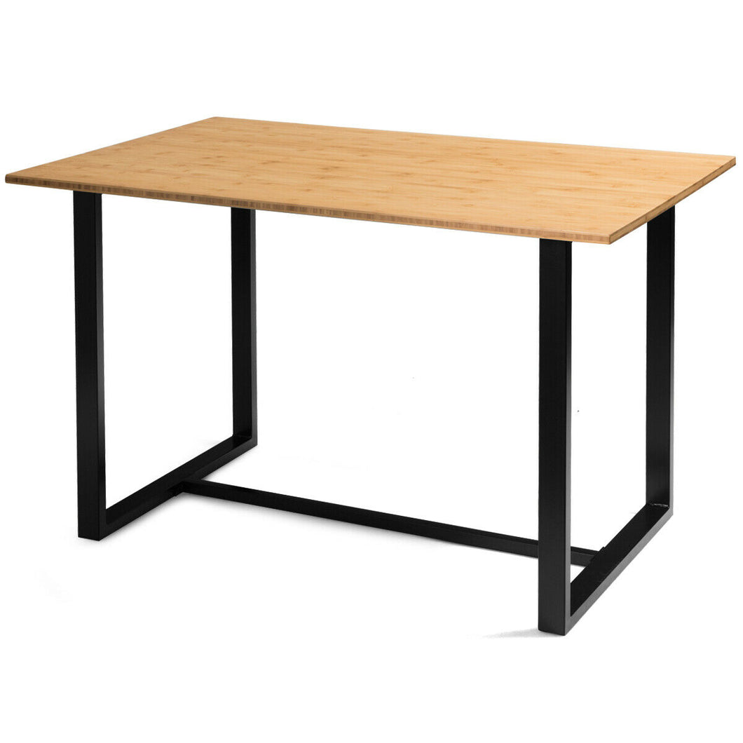 Gymax Home Office Computer Writing Desk with  Metal Frame Bamboo Top Natural