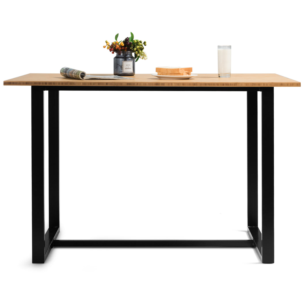 Gymax Modern Dining Table for 4 People with  Metal Frame Bamboo Top Natural