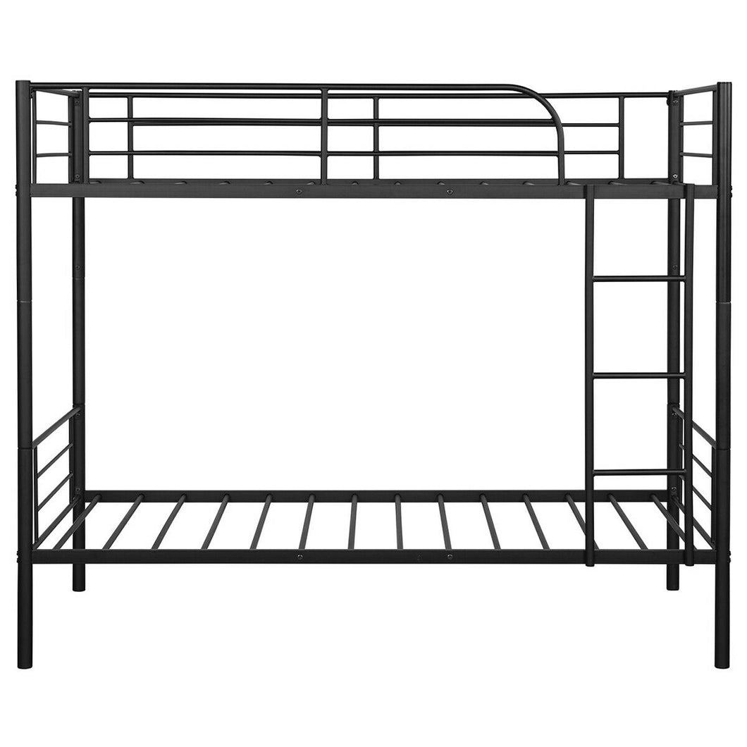 Gymax Twin over Twin Metal Bunk Bed for Kids with  Safety Guardrails Ladder Black