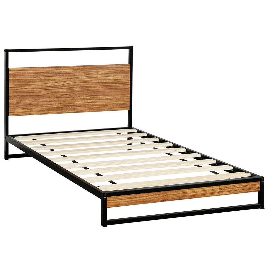 Gymax Metal Twin Size Platform Bed Frame with  Headboard Footboard Strong Slat Support