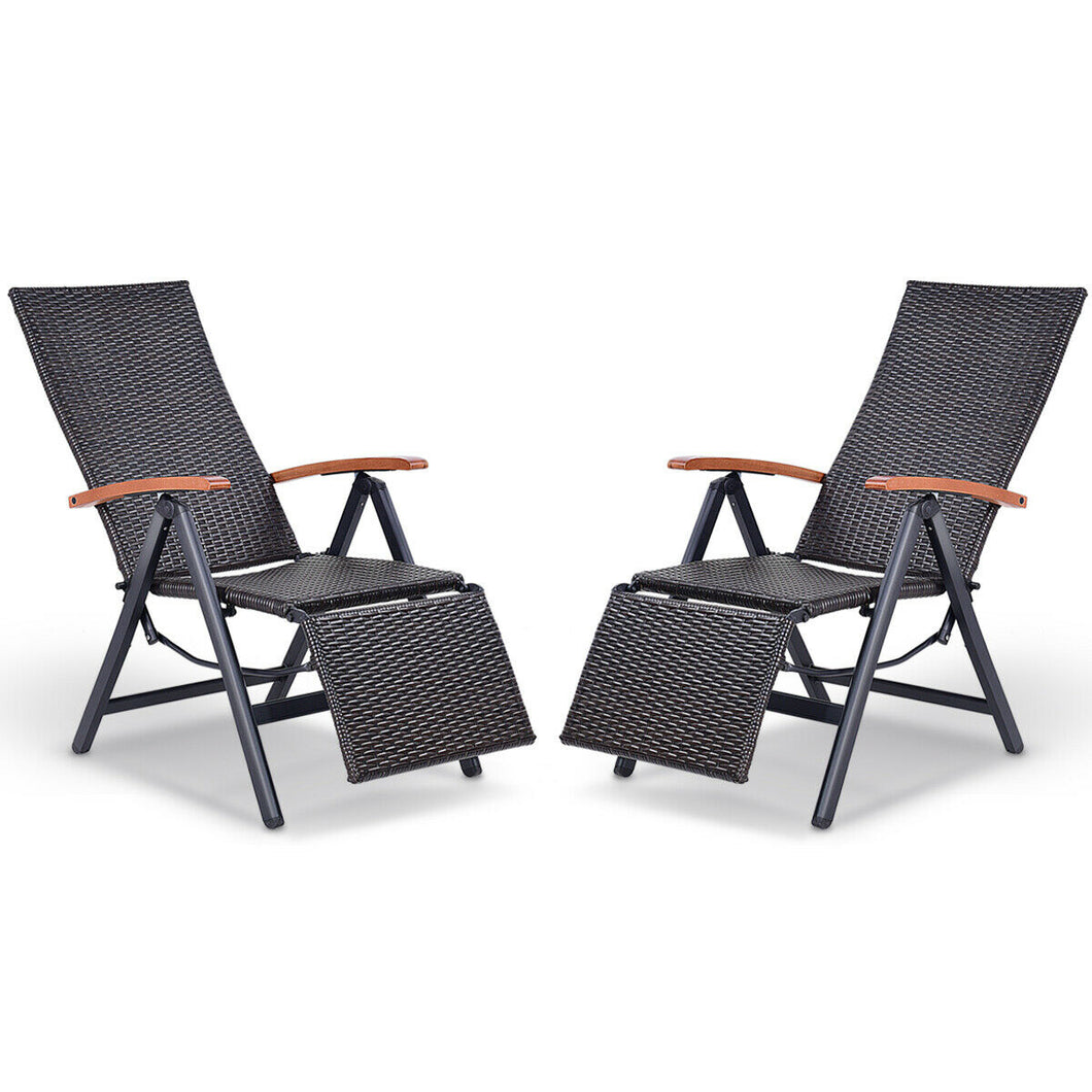 Gymax 2PCS Folding Patio Rattan Lounge Chair Outdoor Recliner with  Aluminum Frame