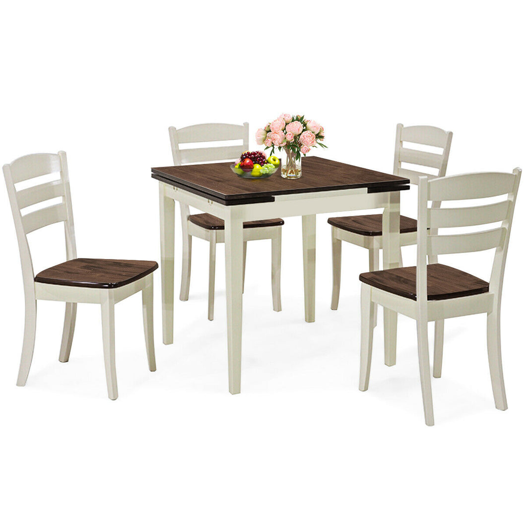 Gymax 5PCS Wooden Dining Table & 4 Chairs Set with  Extending Tabletop Home Kitchen