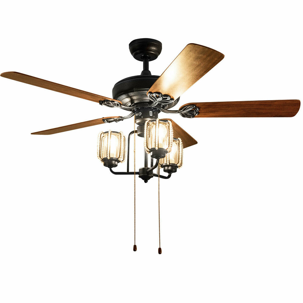 Gymax 52'' Classical Retro Ceiling Fan Lamp with  5 Reversible Blades Pull Chain Home