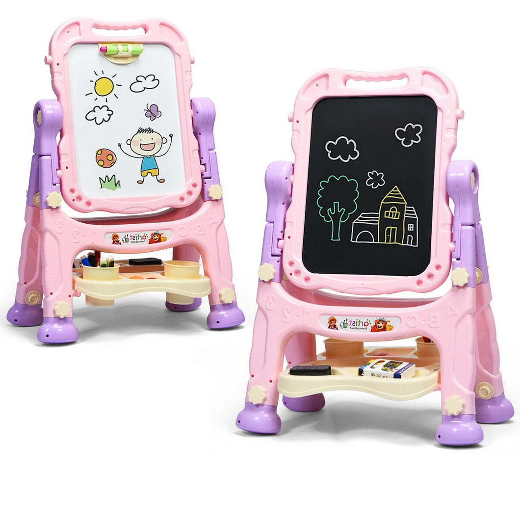Gymax Kids Magnetic Double Sided Drawing Board Art Easel Pink
