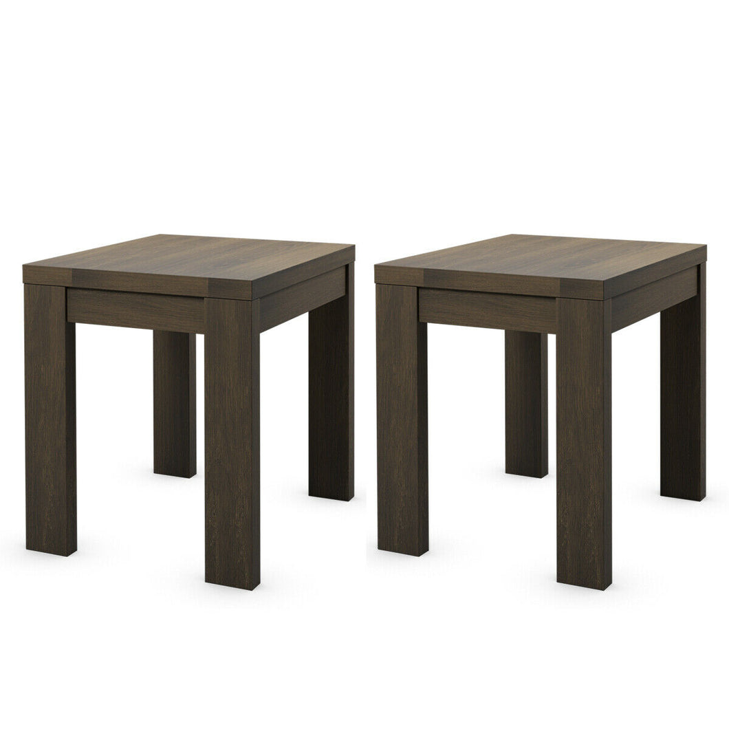 Gymax Set of 2 European Style End Coffee Table Nightstand Bedroom Living Room Walnut