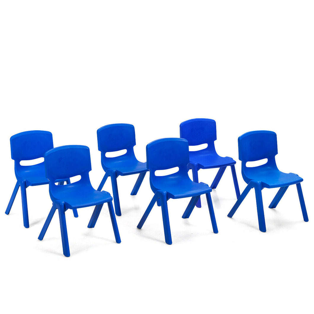 Gymax 6-pack Kids Plastic Stackable Classroom Chairs Indoorith Outdoor Kindergarten Blue