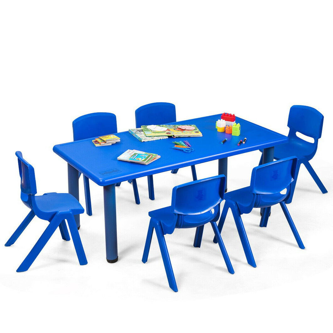 Gymax Kids Plastic Table and Stackable Chairs Set Indoorith Outdoor Classroom Home Blue