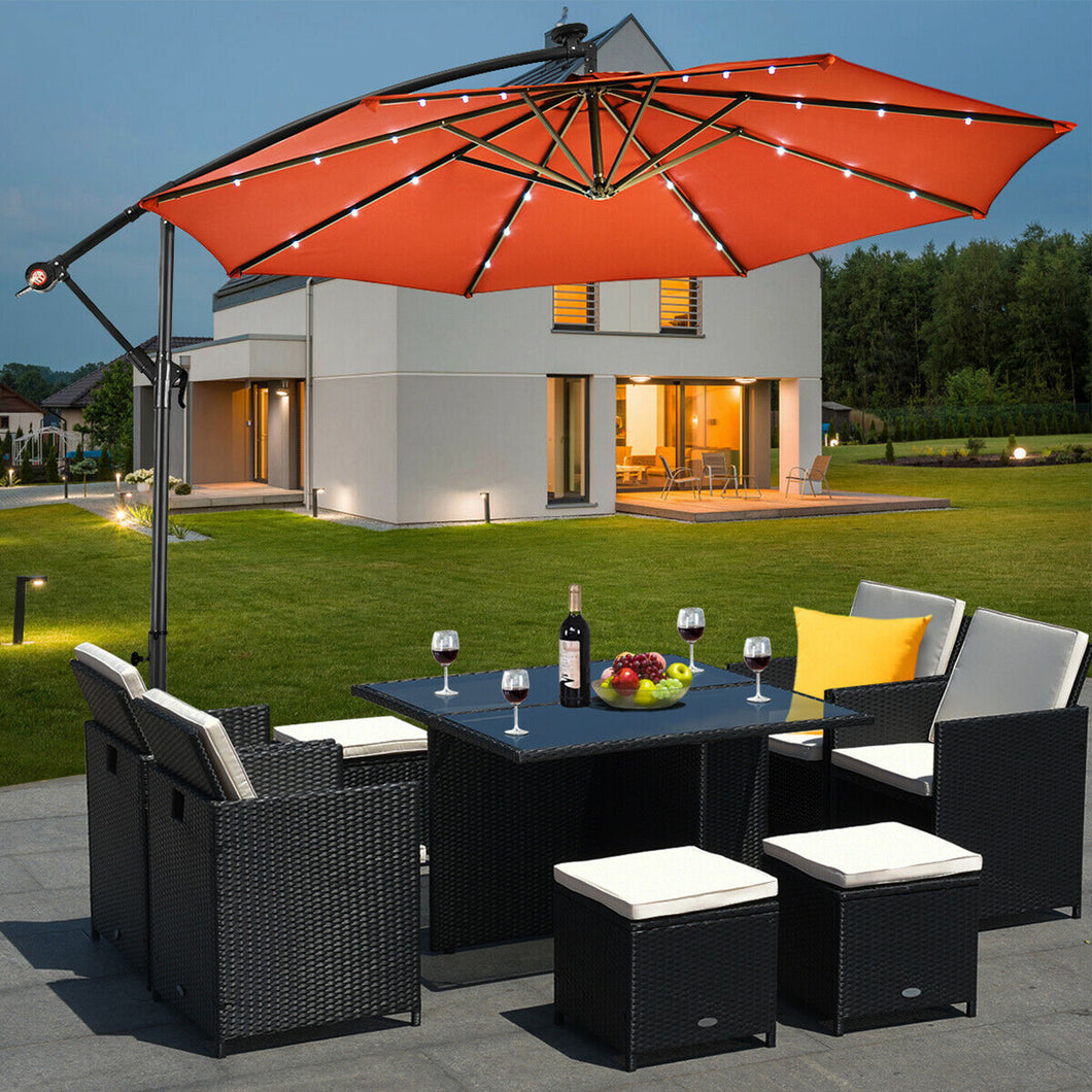 Gymax 10Ft Patio Solar LED Outdoor Offset Hanging Umbrella with  24 Lights Orange