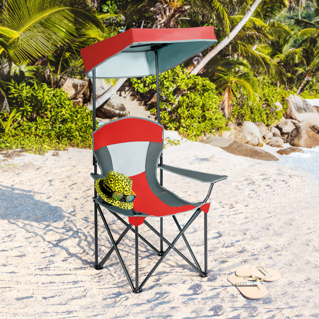 Gymax Folding Sunshade Chair Camping Chair Outdoor with  Canopy Carrying Bag Red