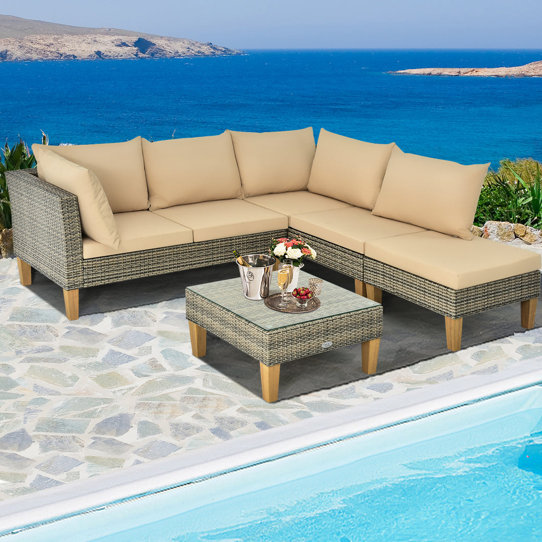Gymax 4PCS Outdoor Furniture Set Rattan Patio Sectional Sofa Set with  Cushion
