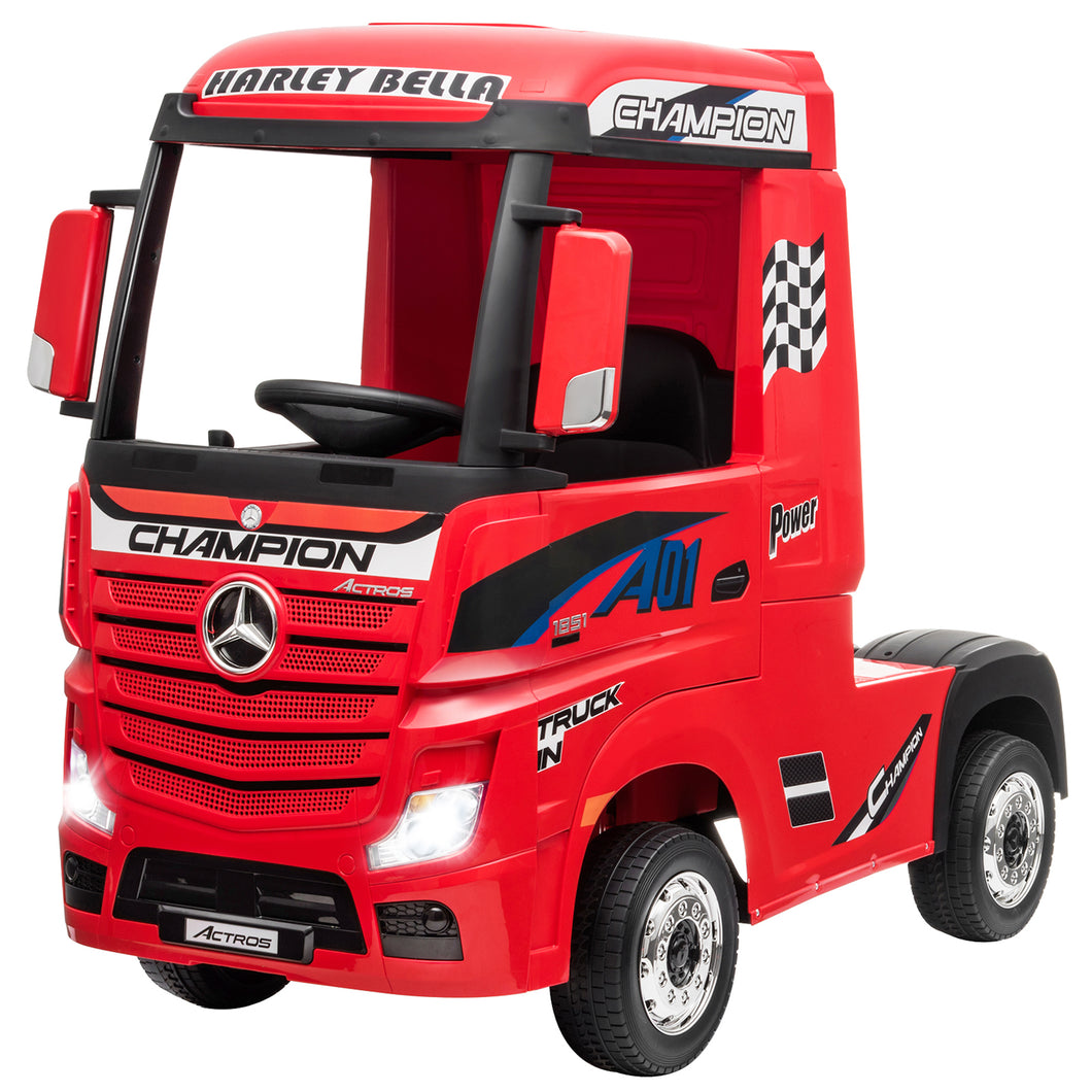 Gymax 12V Electric Kids Ride on Car Mercedes Benz Actros with  2.4G Remote Control Red