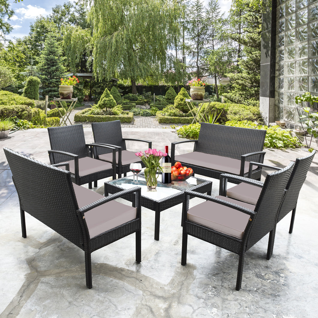 Gymax 8PCS Rattan Conversation Set Patio Outdoor Furniture Set with  Cushions