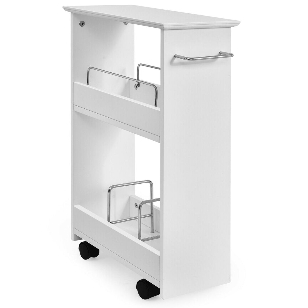Gymax Slim Rolling Storage Cart 3-Tier Bathroom Cabinet Mobile Shelving Unit with  Handle
