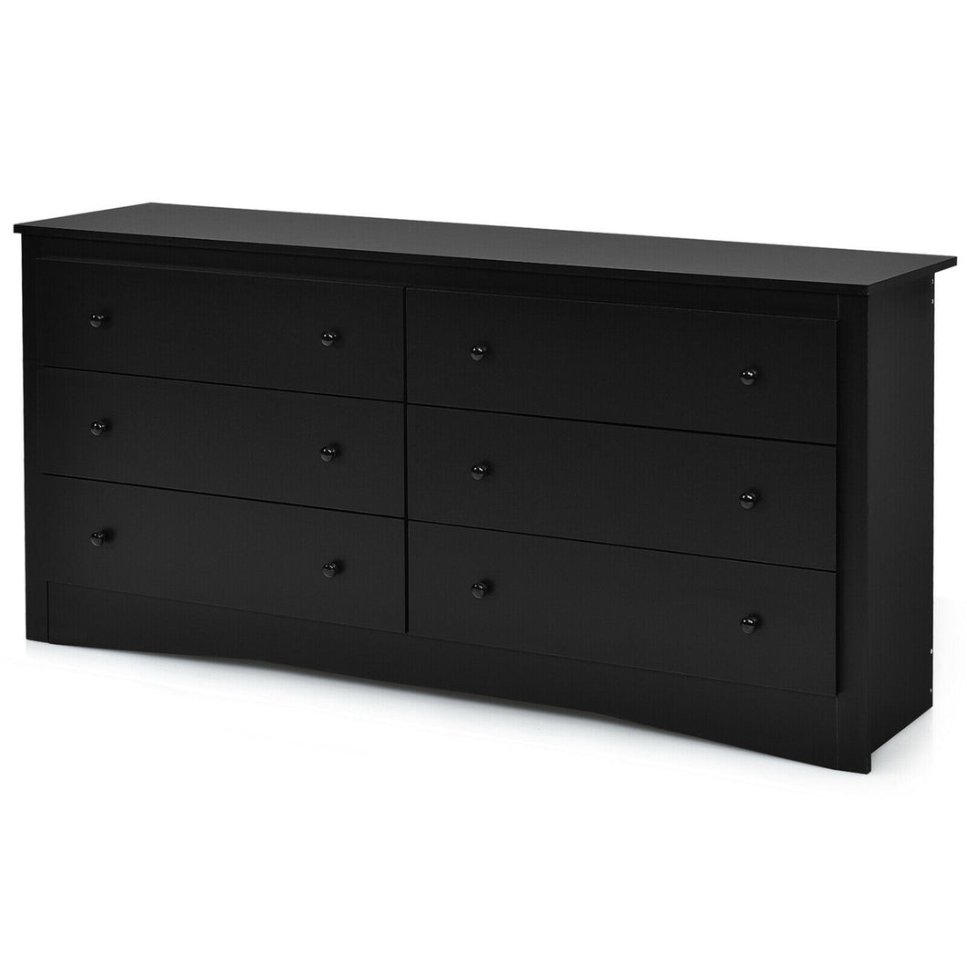 Gymax 6 Drawer Double Dresser Chest of Drawers Storage Cabinet for Living Room Bedroom