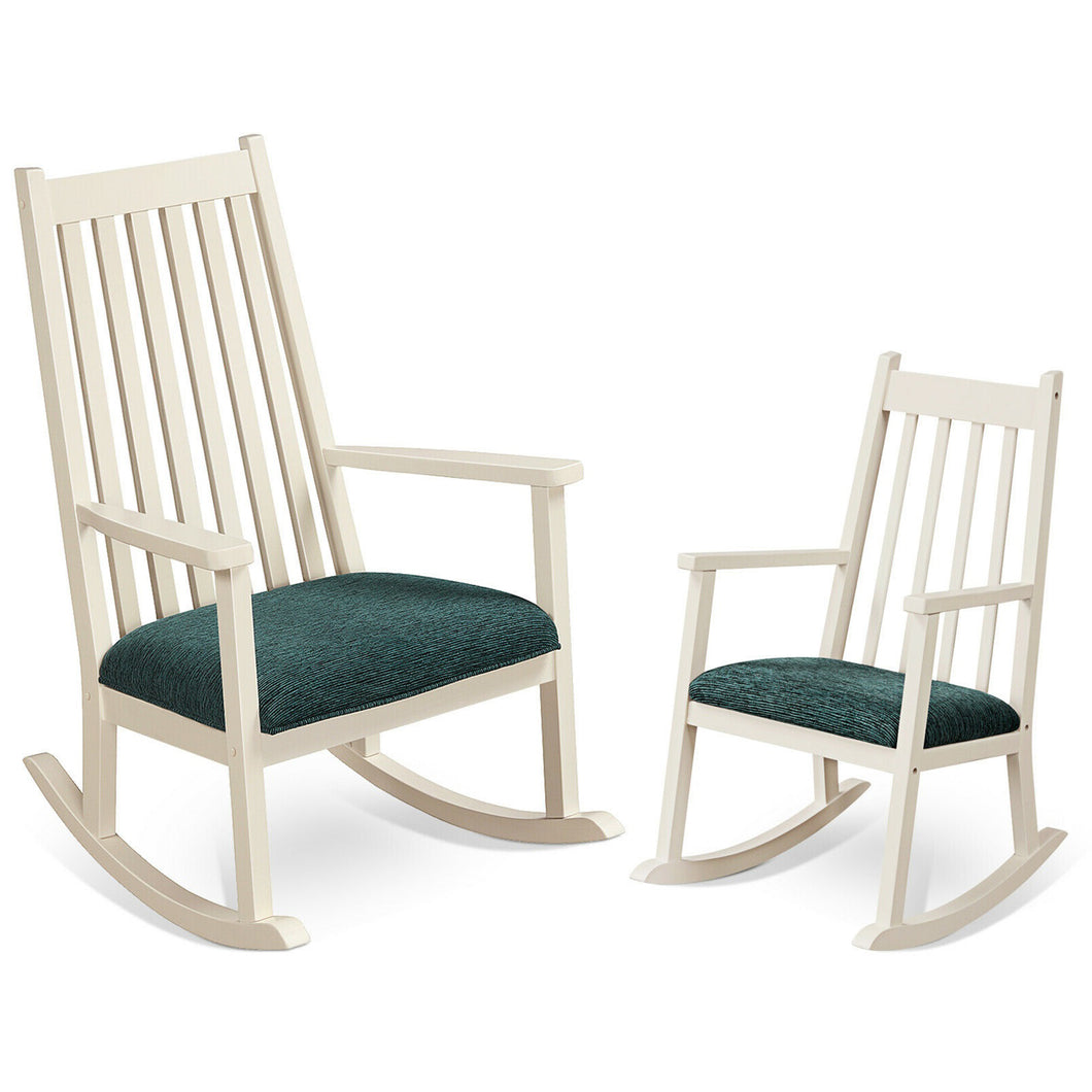 Gymax Kids Adult Wooden Rocking Chair Set Parent-child Cushioned Rockers