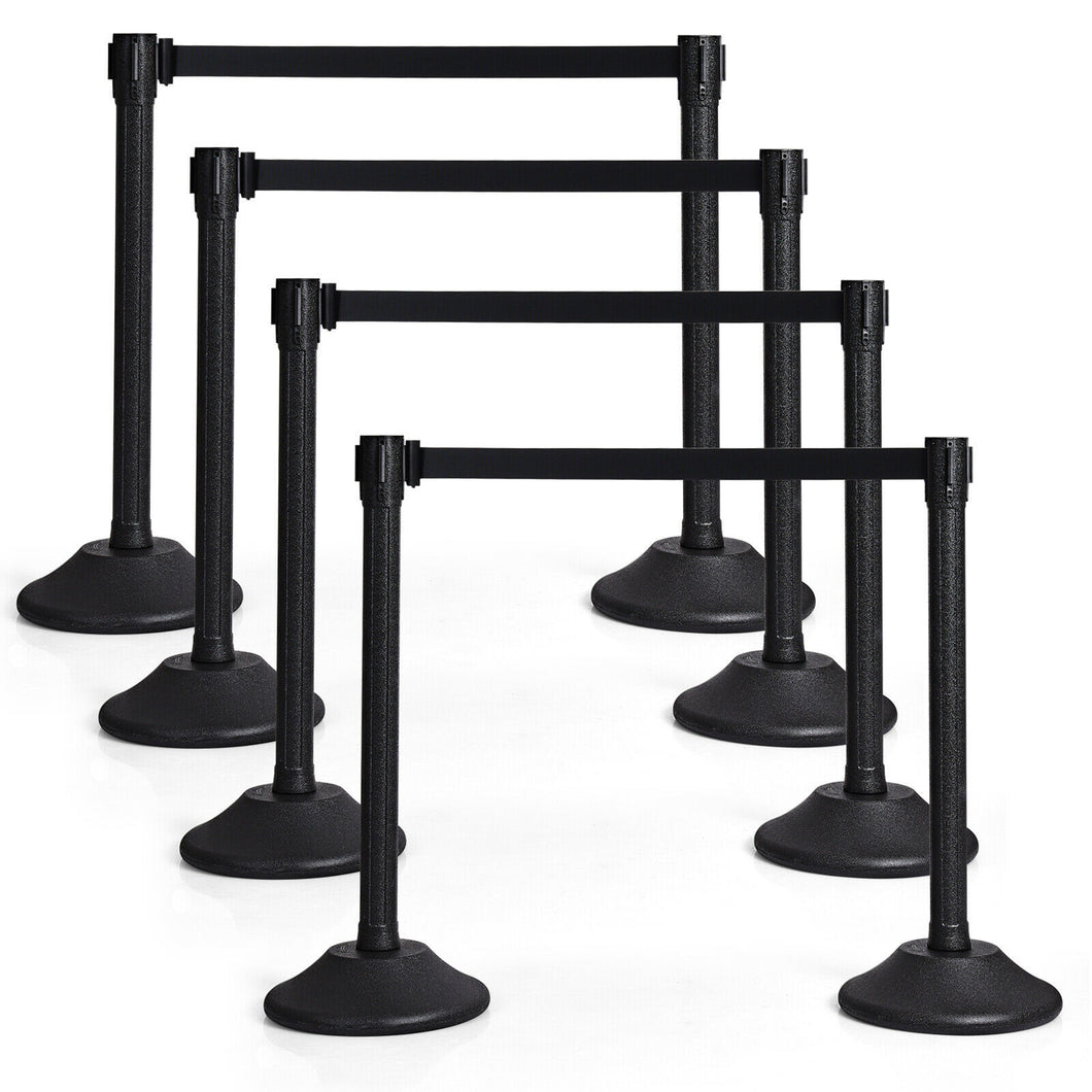 Gymax 8PCS Crowd Control Post Queue Pole Stanchion Barrier Combo Set with  75'' Belt
