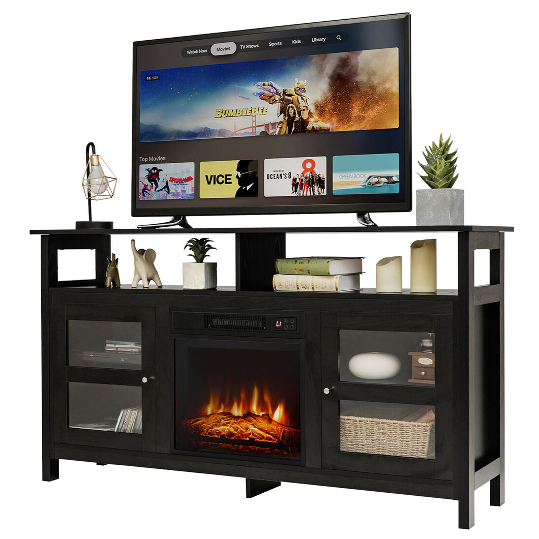 Gymax 58'' Fireplace TV Stand With 18'' 1400W Electric Fireplace up to 65'' Black