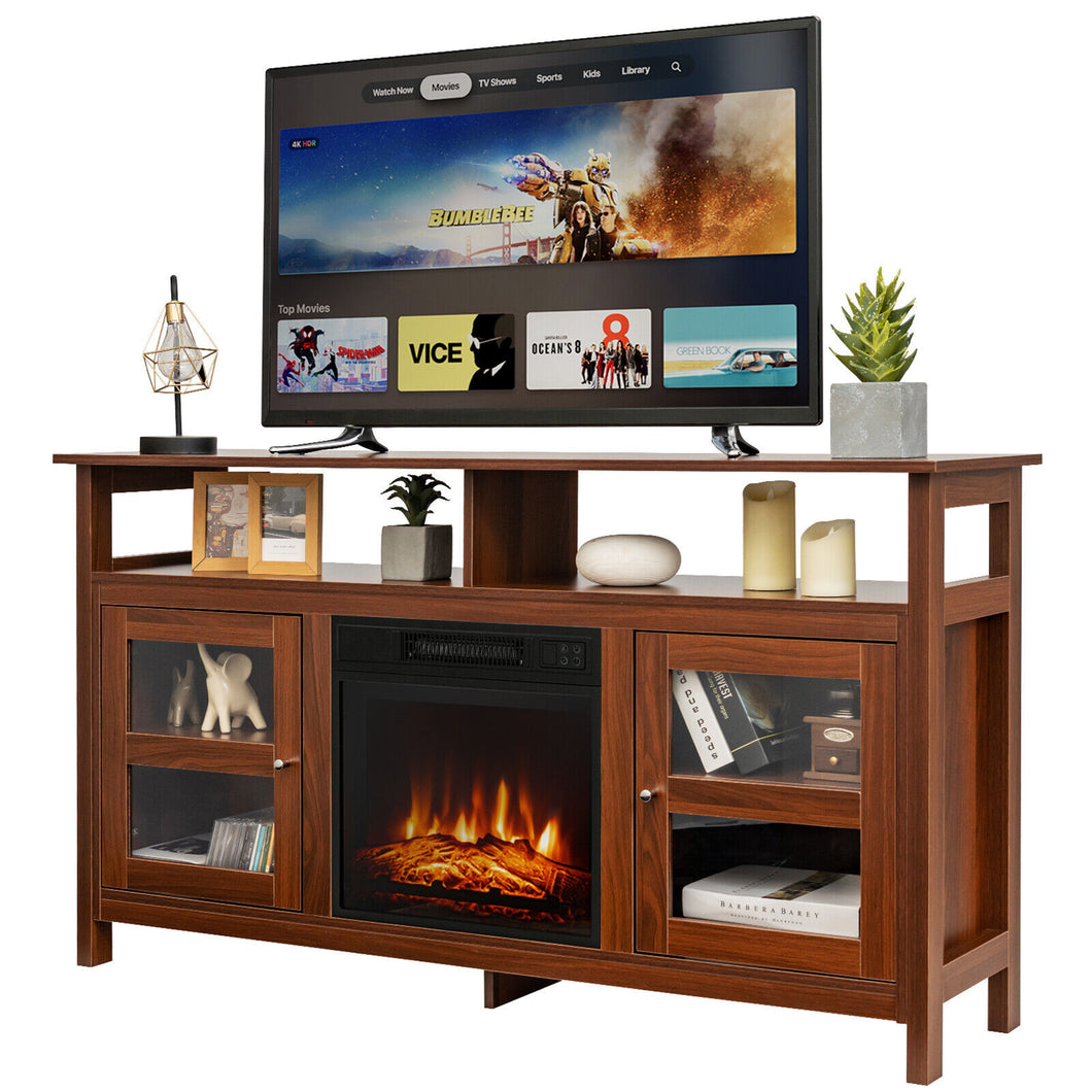 Gymax 58'' Fireplace TV Stand With 18'' 1400W Electric Fireplace up to 65'' Walnut