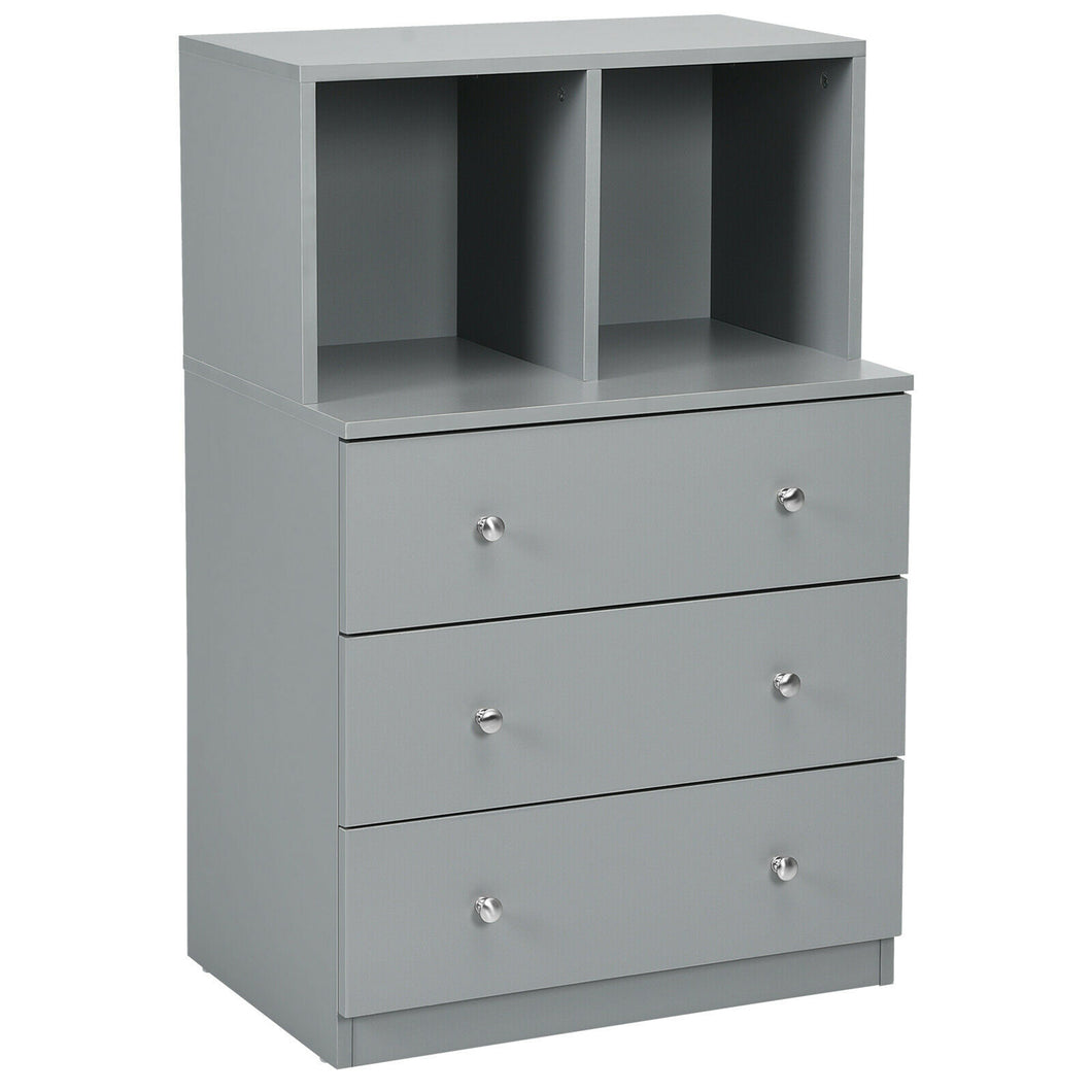 Gymax 3 Drawer Dresser With  Cubbies Storage Chest for Bedroom Living Room Grey