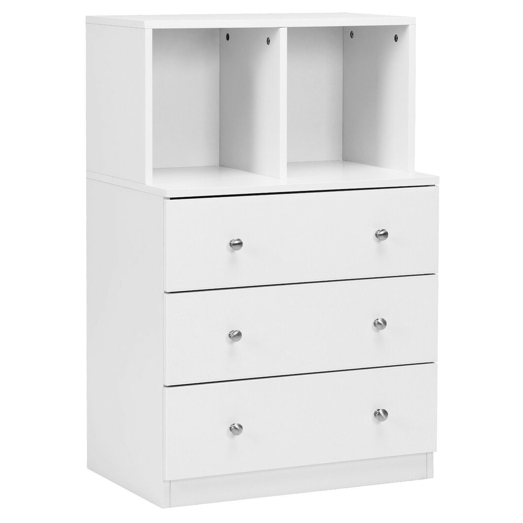 Gymax 3 Drawer Dresser With  Cubbies Storage Chest for Bedroom Living Room White