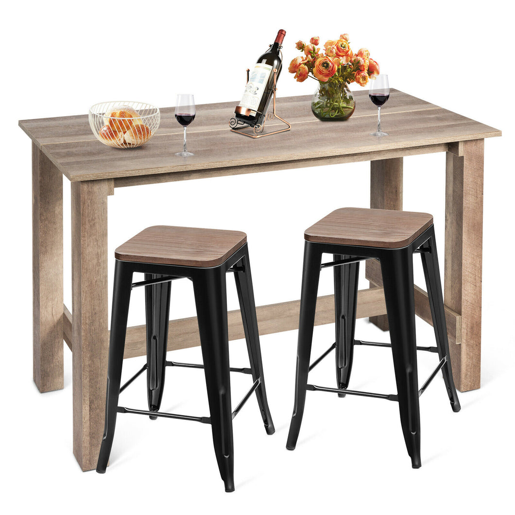 Gymax 3Pcs Dining Set Counter Height Dining Table & Bar Stools for Kitchen