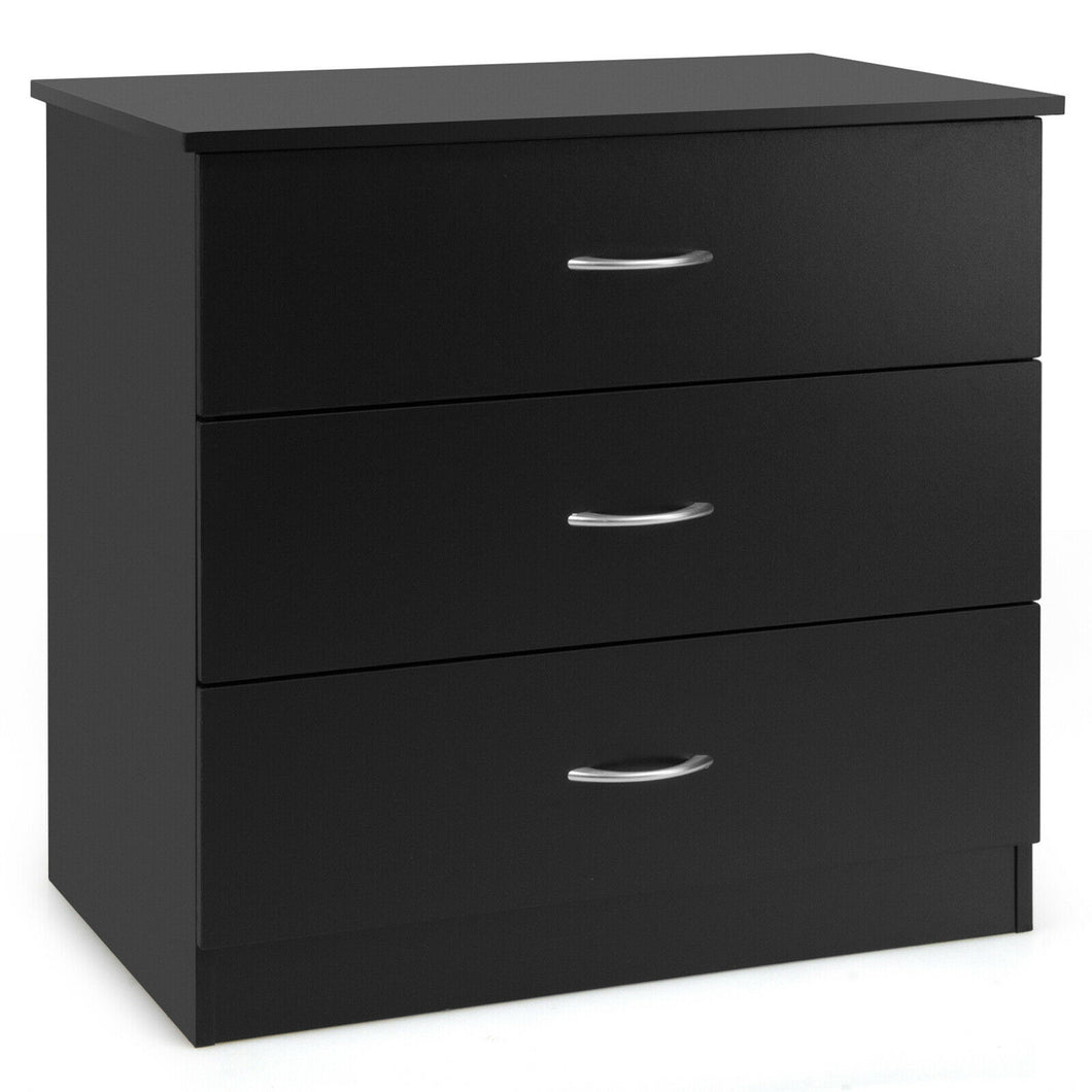 Gymax 3 Drawer Dresser Chest of Drawer with Wide Storage Space Organizer Black