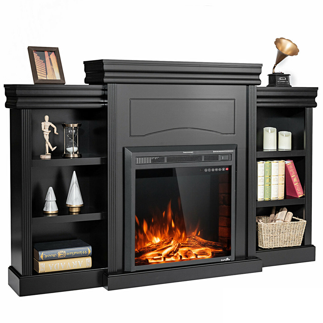 Gymax 70'' Fireplace TV Stand Media With  26'' 750With 1500W Electric Fireplace Black
