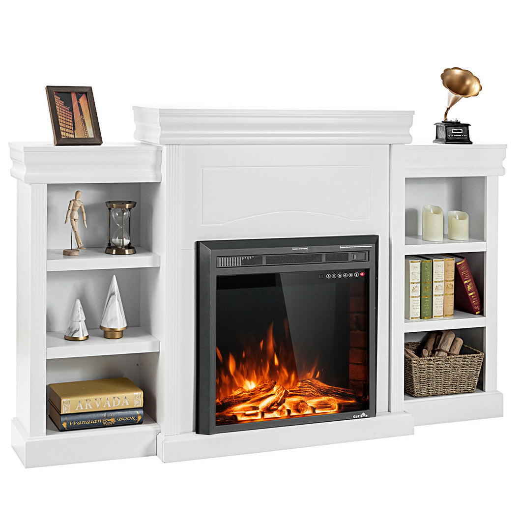 Gymax 70'' Fireplace TV Stand Media With  26'' 750With 1500W Electric Fireplace White