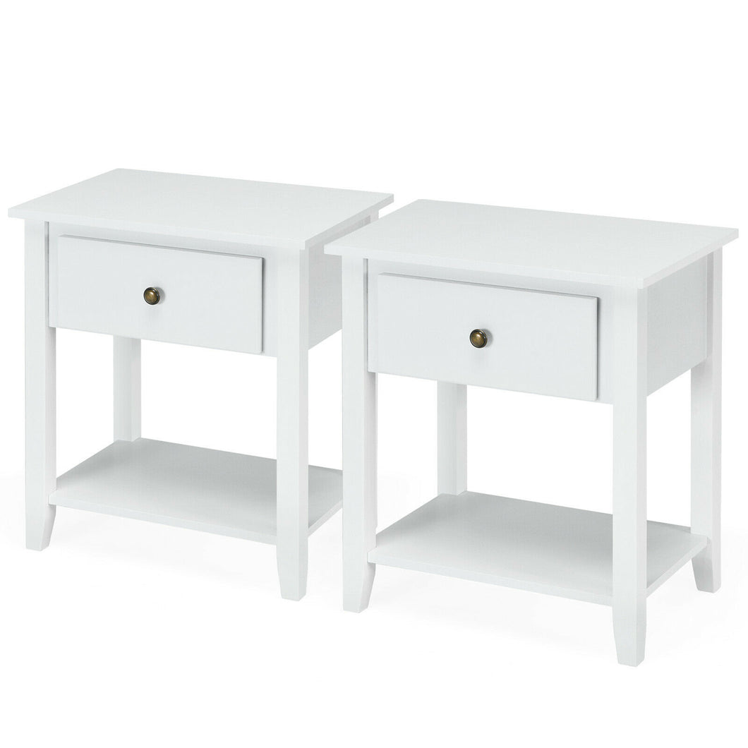 Gymax 2PCS Nightstand Sofa End Side Table With  Storage Drawer Bottom Shelf White