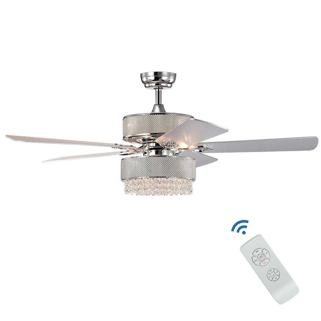 Gymax 52'' Crystal Ceiling Fan With Light Chrome Finished Modern Chandelier Fan