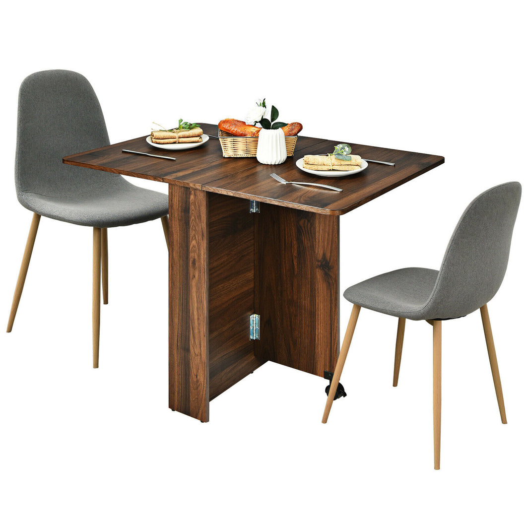 Gymax 3pcs Dining Table Set Folding Drop Leaf Table and 2 Chairs Space Saving
