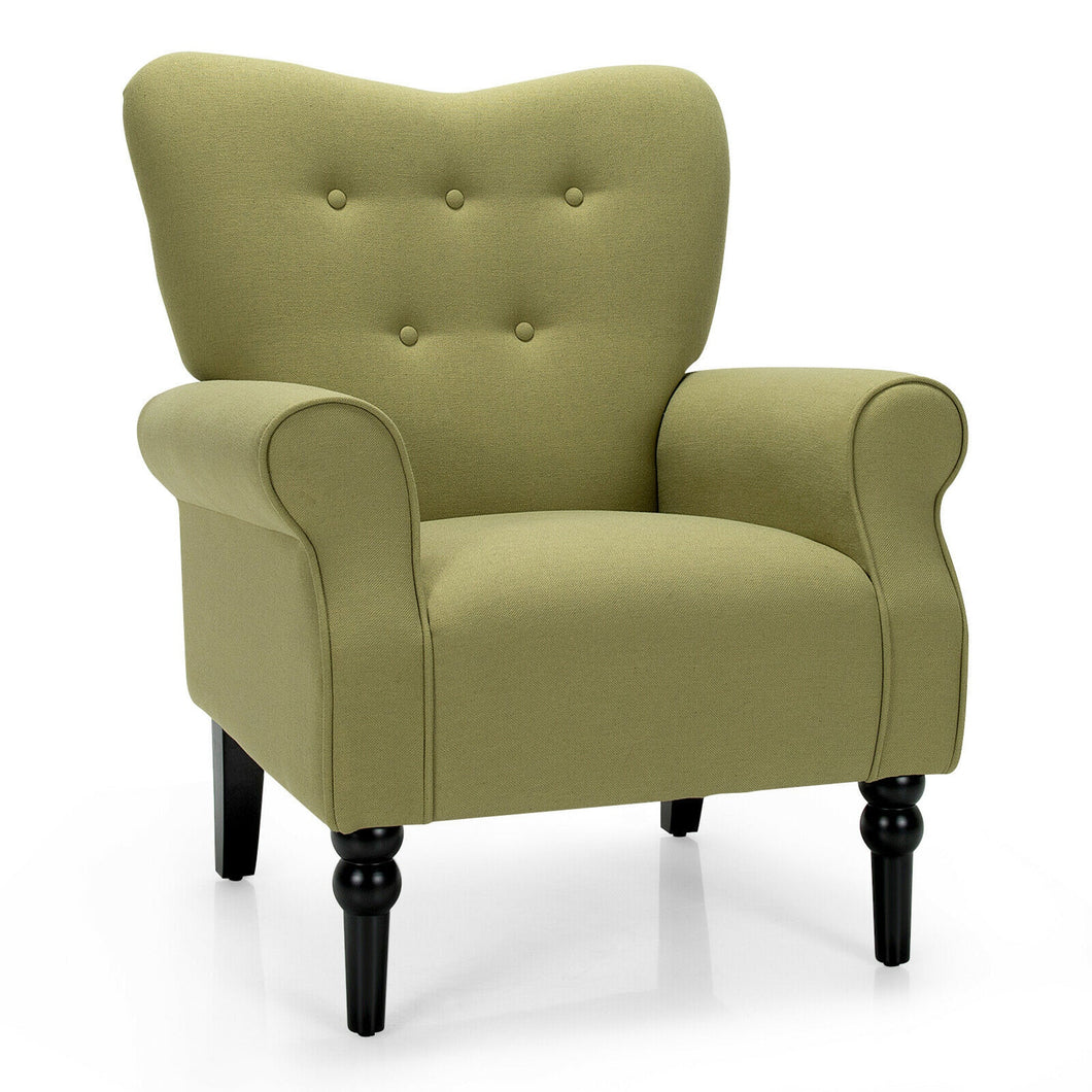 Gymax Modern Accent Chair w/ Tufted Backrest & Rubber Wood Legs Avocado Green