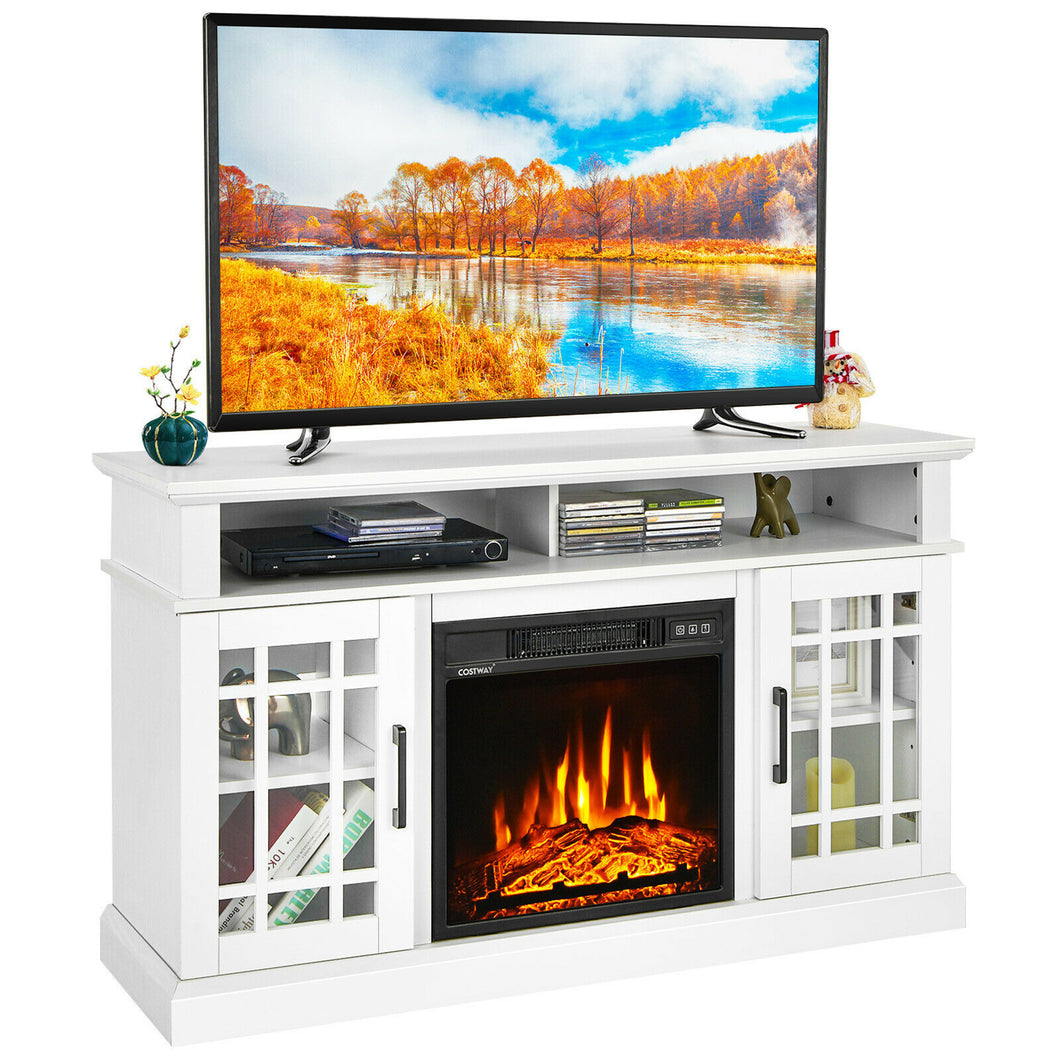 Gymax 48'' Fireplace TV Stand With  1400W Electric Fireplace for TVs up to 50 Inches White