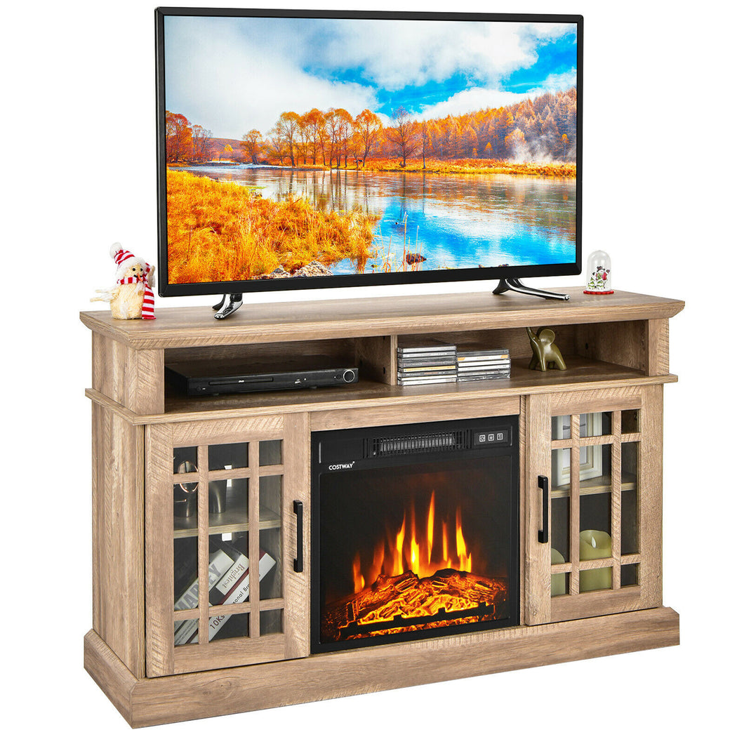 Gymax 48'' Fireplace TV Stand With  1400W Electric Fireplace for TVs up to 50 Inches Natural