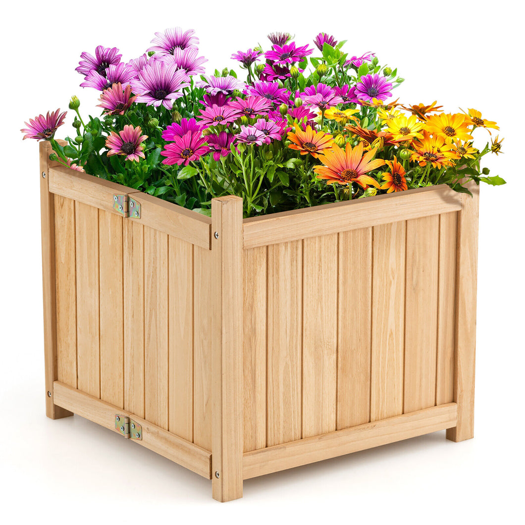 Gymax Garden Wooden Planter Box Folding Raised  Outdoor Plant Container with  Drainage Hole
