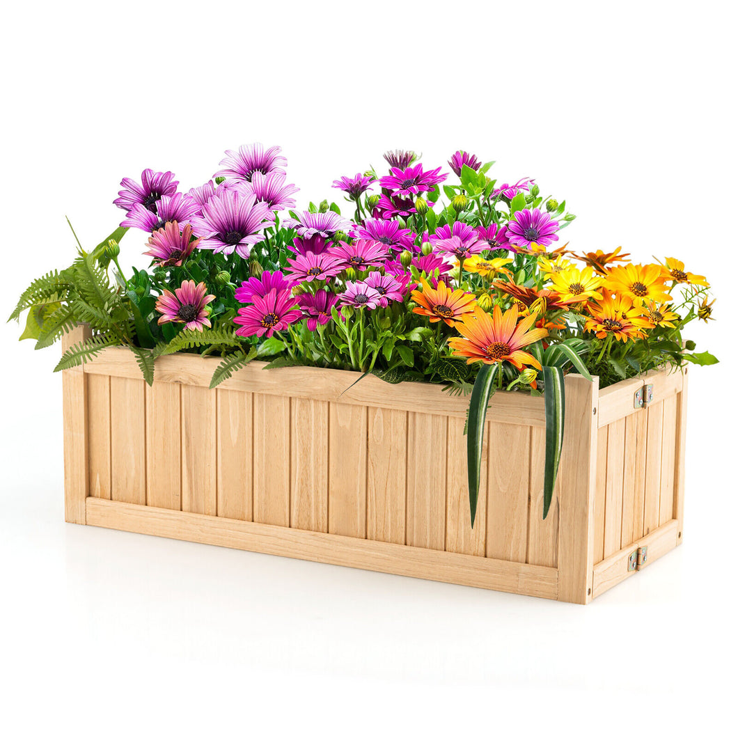 Gymax Outdoor Wooden Planter Box Folding Raised Garden Plant Container with  Drainage Hole