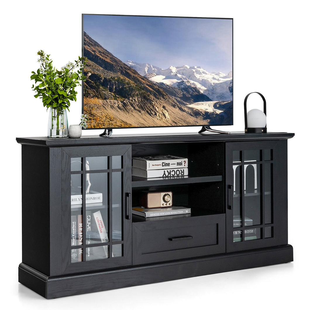 Gymax Farmhouse TV Stand for TVs up to 70'' Media Center with  Glass Doors Cubbies & Drawer