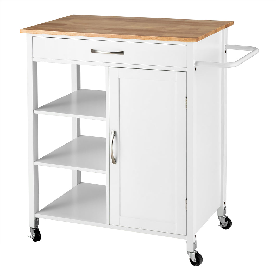 Gymax Mobile Kitchen Island Cart Serving Utility Trolley Drawer Shelf Towel Rack White