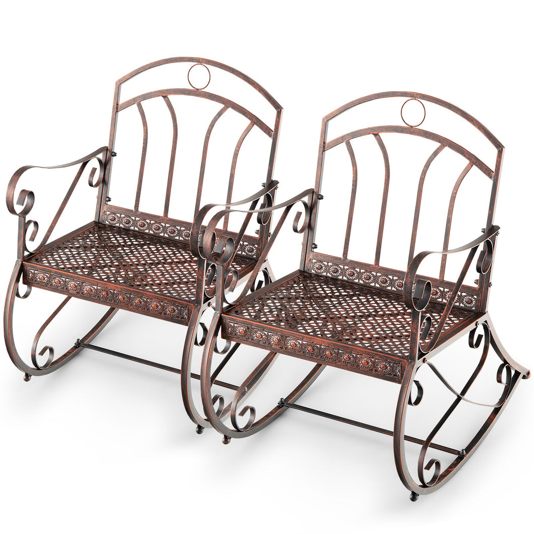 Gymax Set of 2 Outdoor Steel Rocking Chair Elegant Patio Seating Chair Rocker Antique Copper