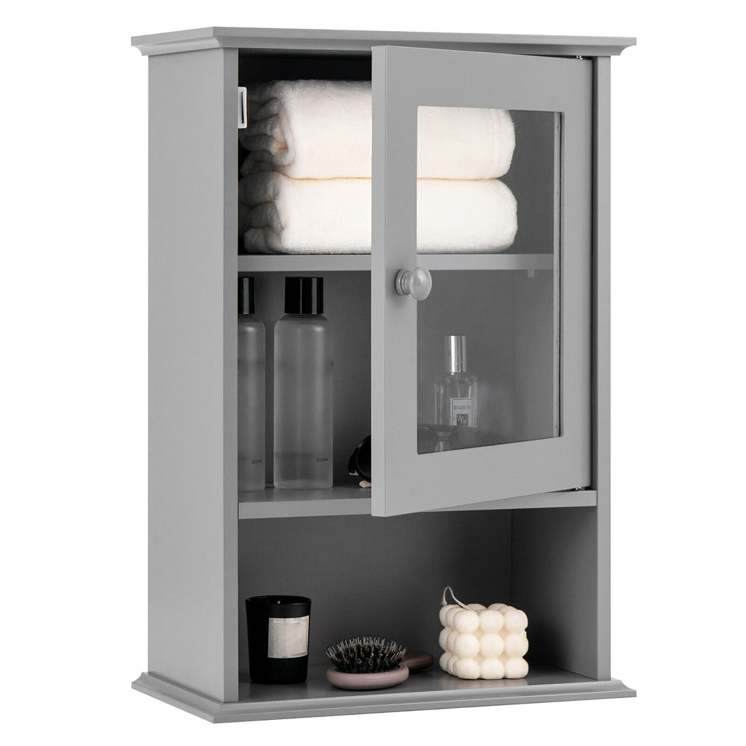 Gymax Wall Mounted Bathroom Cabinet Storage Organize Hanging Medicine Adjustable Shelf
