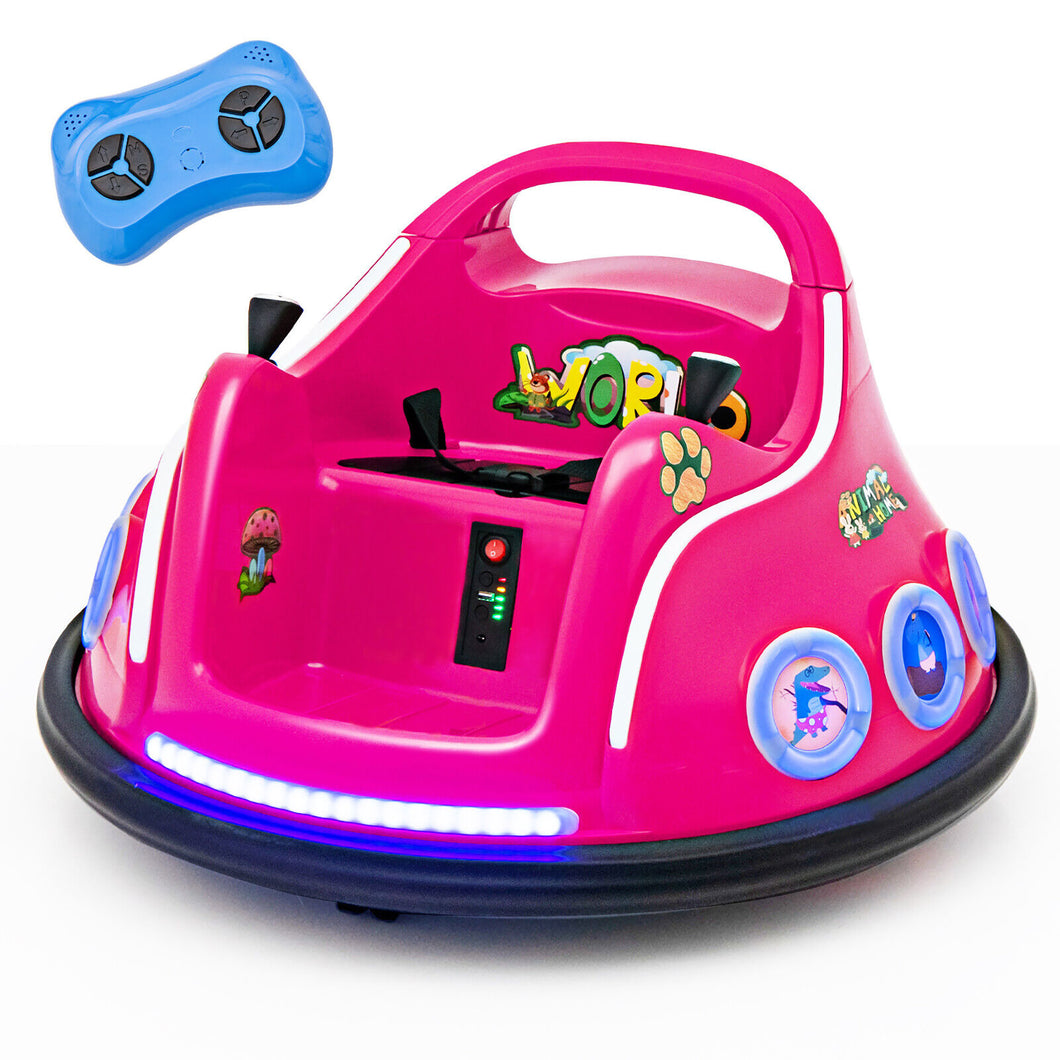 Gymax 12V Kids Ride on Bumper Car Remote Control with  Flashing LED Light & Music Pink