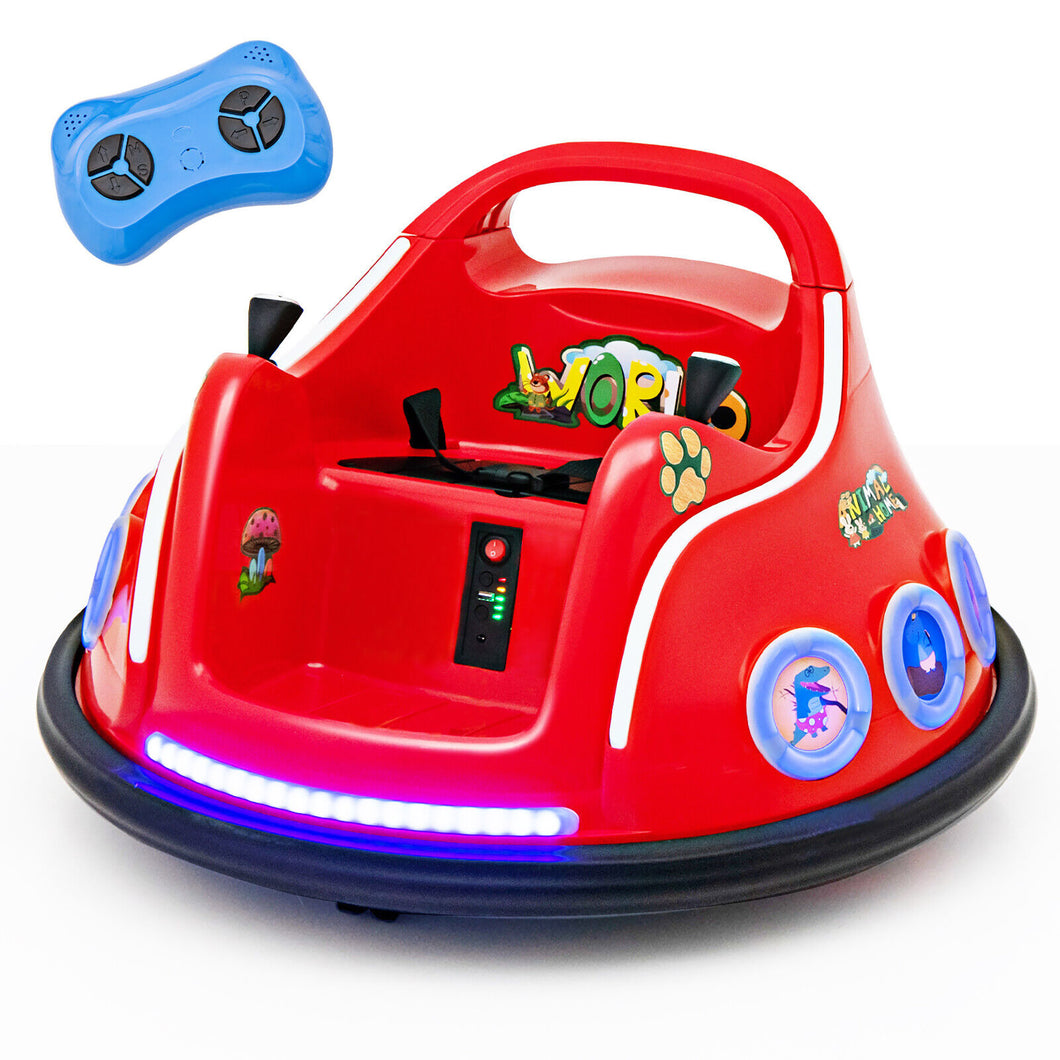 Gymax 12V Kids Ride on Bumper Car Remote Control with  Flashing LED Light & Music Red