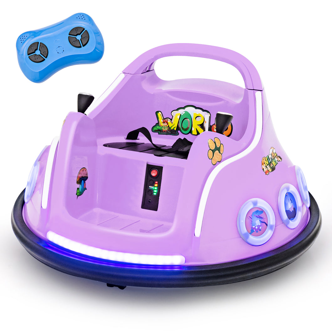 Gymax 12V Kids Ride on Bumper Car Remote Control with  Flashing LED Light & Music Purple