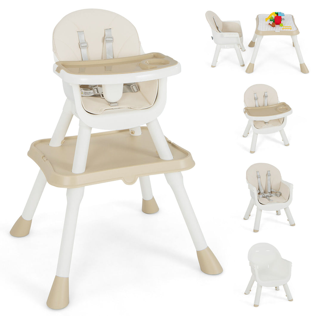 Gymax 6-in-1 Baby High Chair Infant Feeding with  Convertible Table Removable Tray Beige