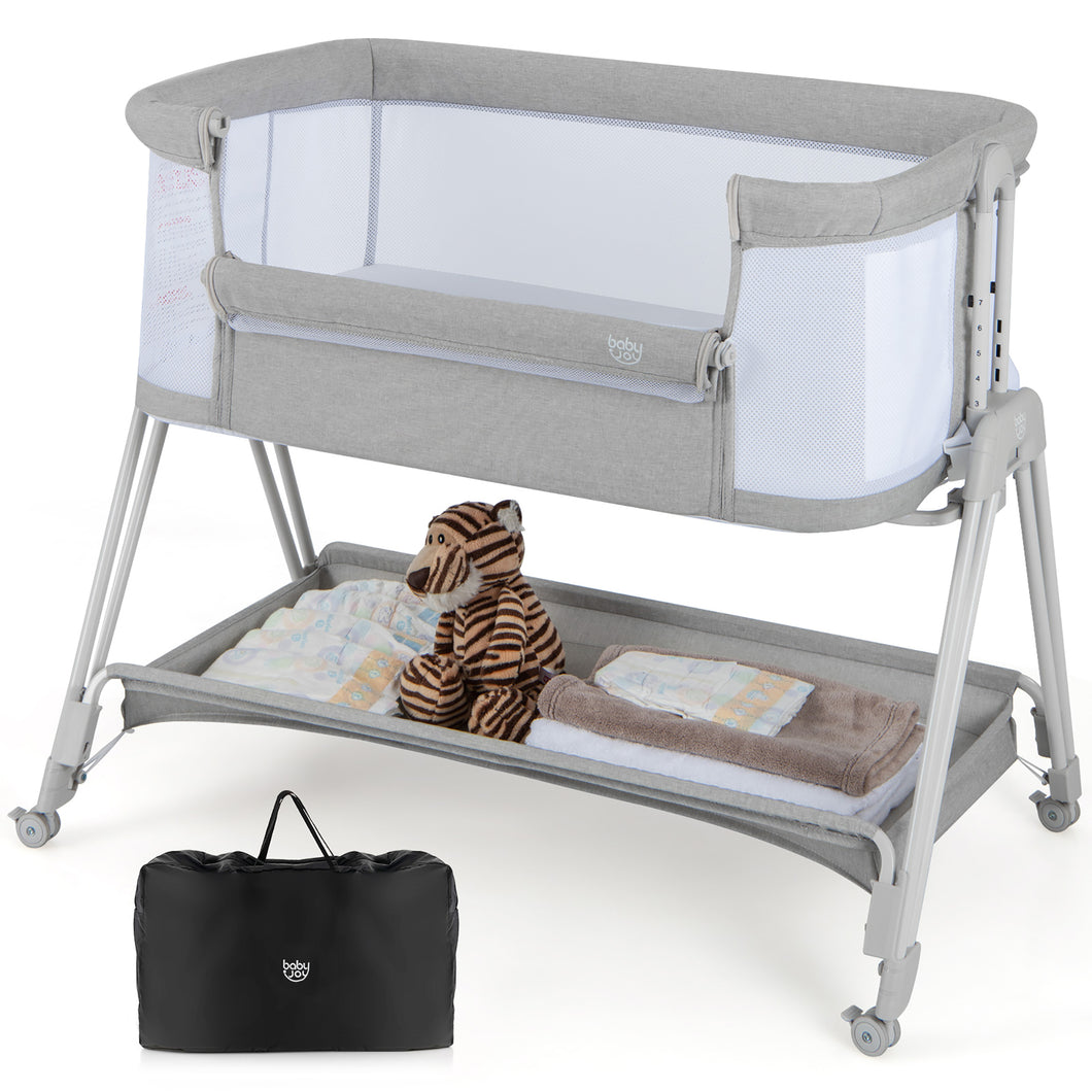 Gymax Baby Bedside Sleeper Bassinet Bed Folding Portable Adjustable Crib with  Storage