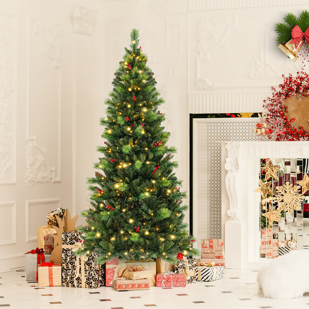 Gymax 6 FT Pre-Lit Artificial Christmas Tree with  670 Branch Tips & 300 Multi-Color & Warm-White LED Lights