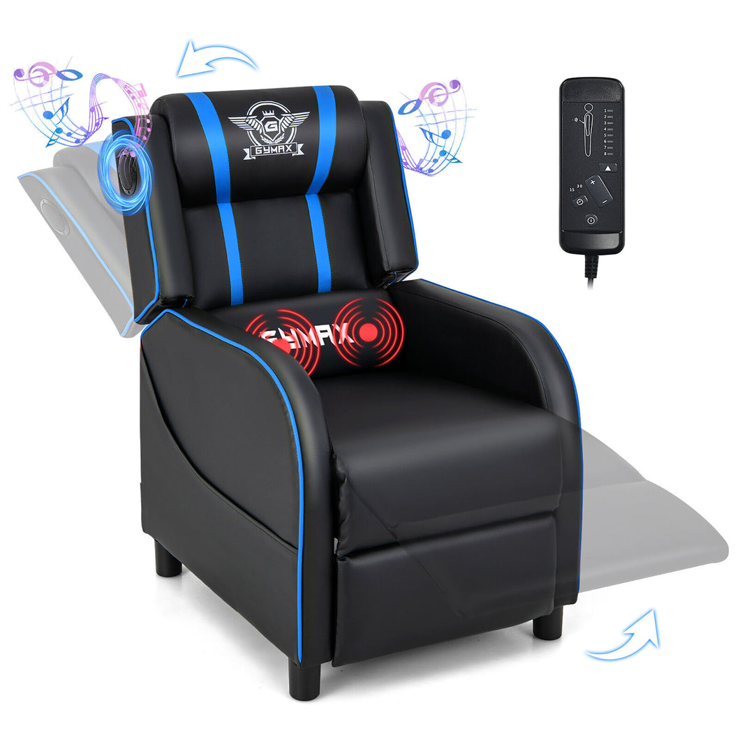 Gymax Massage Gaming Recliner Chair PU Leather Single Recliner Sofa Chair Blue
