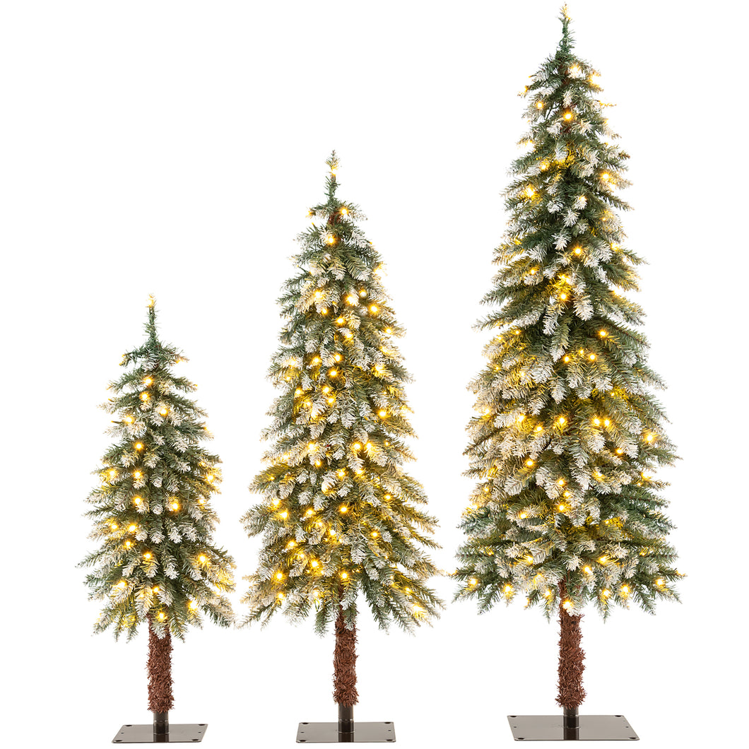 Gymax Pre-Lit Artificial Christmas Tree Set of 3 with  3ith 4ith 5 FT Faux Trees Slim Pencil Christmas Trees with  LED Lights
