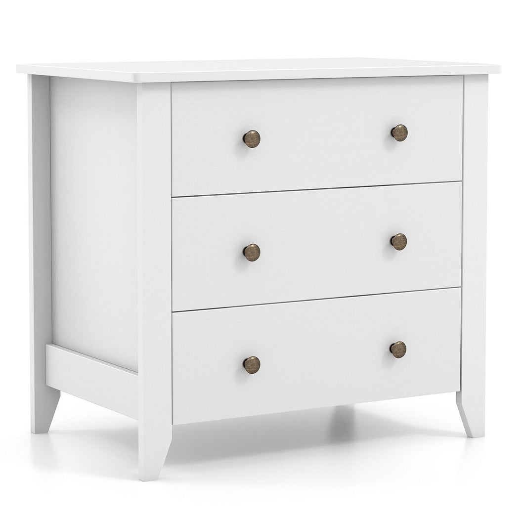 Gymax 3 Drawer Dresser Chest of Drawers Bedside Table for Living Room Bedroom White