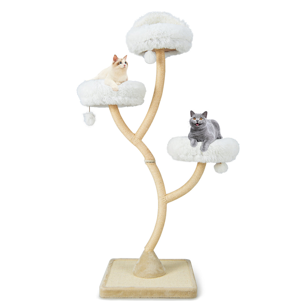 Gymax Cat Tree Tower 70'' Multi-Level Kitten Activity Center with  3 Perches & Balls Beige